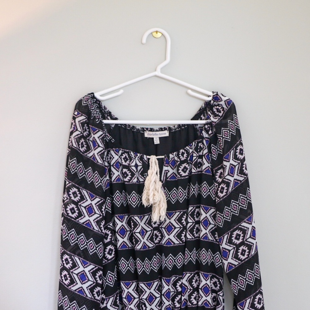Charlotte Russe Small Black, Blue, Pink abstract patterned cinched waist dress